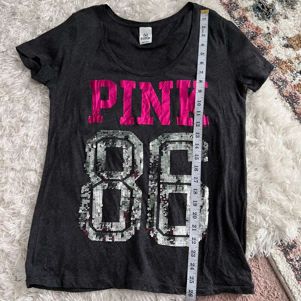 Vtg Pink Victorias Secret Rare Retro Gray Y2k Sequin Bling T-Shirt Size L - Picture 8 of 8